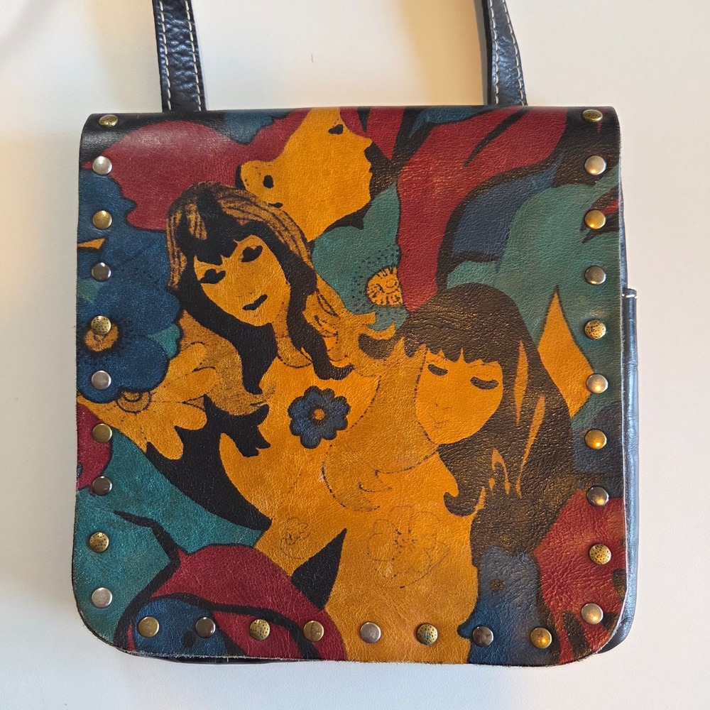 Rare Patricia Nash Beautiful Girl Italian Leather Crossbody Vintage Pop Art Stud